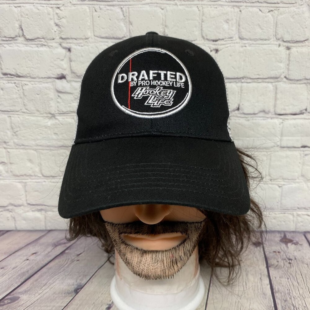 Drafted by Pro Hockey Life Trucker Hat Mesh Cap Snapback Black White OTH Sports